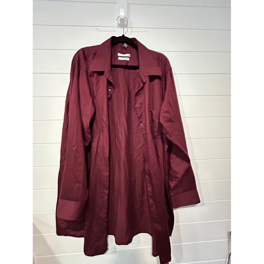 Geoffrey Beene Sateen Dress Shirt 19 35/36 Tall - Burgundy‎ Big and Tall